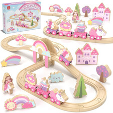 Unicorn Gifts for Girls, Wooden Train Set Toddler Toys for 3 4 5 6 Year Old Gift