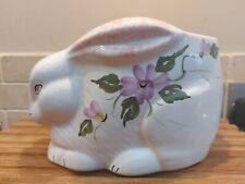 Vintage Rabbit Ceramic Planter Large Floral Bunny Italy? Handpainted Easter Cute