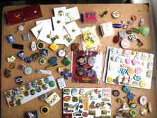 BADGE COLLECTION extensive job lot vintage mix metal enamel & acrylic pin BADGES