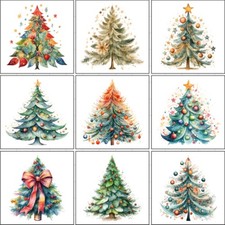 9x Watercolour Christmas Tree