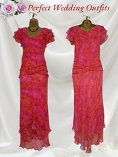 CATTIVA Size 14 Coral Pink Orange Silk Layered Mother Of The Bride Maxi Dress