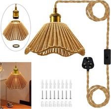 Rustic Plug in Ceiling Light Fixture Retro Hemp Rope Pendant Light On/Off Switch