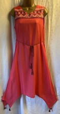 Fusion Coral Satin Tassel Size Small Boho Mirror Midi Sleeveless Tie Belt Dress