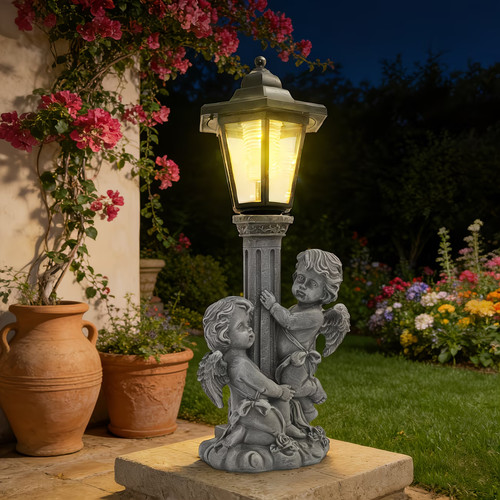 Vintage cherub solar lamp post - lamp,