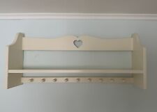 Belle Maison white wall Shelf unit in solid wood & wooden pegs to hang clothing