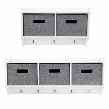 Wall Mounted Entryway Coat Hooks Rack Shelf Unit With Fabric Storage Baskets