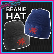 BEANIE HAT WELSH DRAGON WALES FLAG EMBLEM DESIGN 