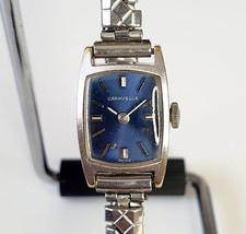 Vintage Bulova Caravelle Watch Ladies Mechanical FEF 6620 Blue Dial Working