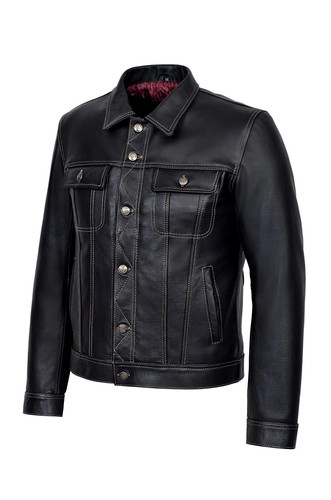 Men trucker leather jacket - trucker,
