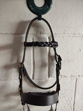 SOFT IN-HAND SHOW BRIDLE PLAITED BROWBAND - PLAITED LEADS LEATHER 2 WAY COUPLING