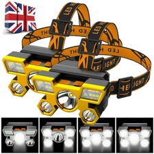 2X Super Bright Waterproof Head Torch Headlight LED USB Rechargeable Headlamp UK