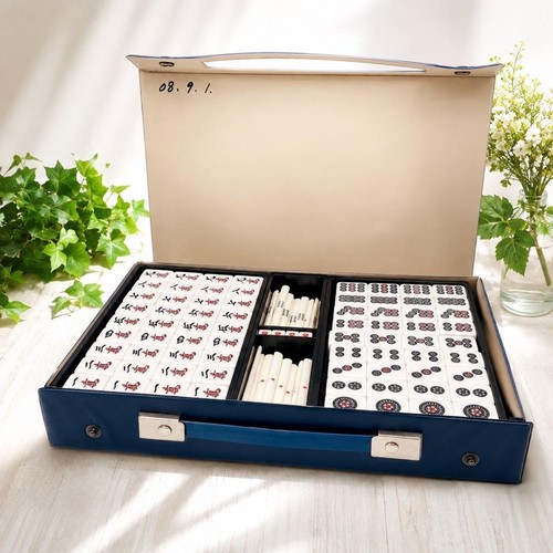 Mahjong tile set blue attache - mahjong,