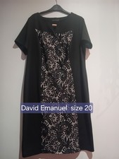 David Emanuel Black Dress Size 20 Lacey Panel Short Sleeve Knee Length