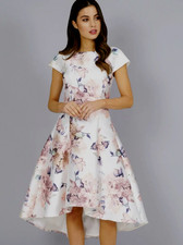 CHI CHI size 18 Cap Sleeved Floral Pint Dip Hem Midi Dress in White BNWOT.