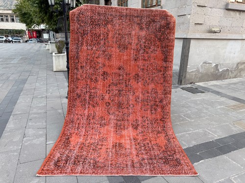 Terracotta overdyed oushak rug - overdyed,