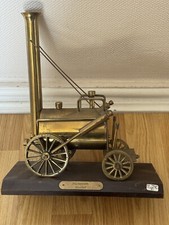 Vintage Brass Stephenson's Rocket Train Model On Wooden Plinth