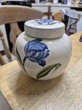 Stunning Vintage Hand Painted Delft Iris Lidded Jar
