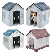 Weatherproof Plastic Pet House Dog Kennel Indoor Outdoor Animal Shelter w/ Door