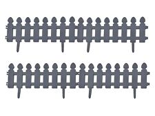 4 x Garden Lawn Grass Edging Picket Border Panel Wooden Effect Wall Fence Grey