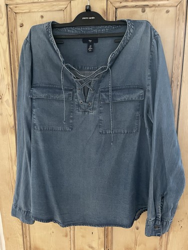 Denim tencel shirt top long - denim,