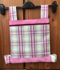 WALKING FRAME/ZIMMER FRAME BAG STRONG CANVAS FABRIC 3 POCKETS PINK /CHECK