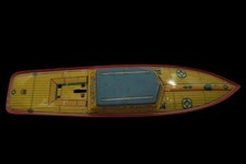 Vtg J. Chein Peggy Jane Tin Litho Wind Up Toy Cabin Cruiser Speed Boat