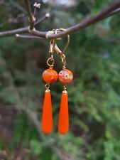 Fiesta mardi gras ORANGE faux coral GLASS TORPEDO BEADS EARRINGS - gold-plated