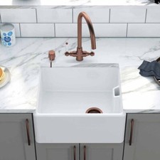 LSC Belfast 445 Compact 1.0 Bowl Fireclay Ceramic Kitchen Sink & Copper Waste