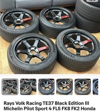 Te37 Gunmetal Black Alloy Wheel with Tyres and Original Centre Caps and Ring Set