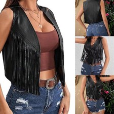 Women Leather Fringe Vest 70s