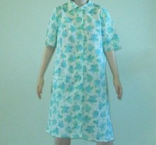 Vintage 60s 70s Blue Floral Cheesecloth Housecoat Kawaii Dress Boho Hippy 