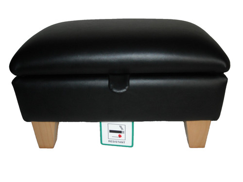 Black faux leather footstool - leather,