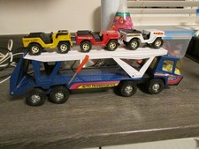 Vintage 1970s Gozan Bronco Auto Transporter with 3 Gozan Jeeps (Like Tonka)