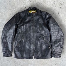 VINTAGE BATES CALIFORNIA LEATHER MOTORCYCLE JACKET Sz 46 Long 60s 70s