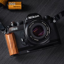Wood L Handle Grip For Nikon FM2 FM3A FM FE FE2 Camera Aluminum Alloy Baseplate