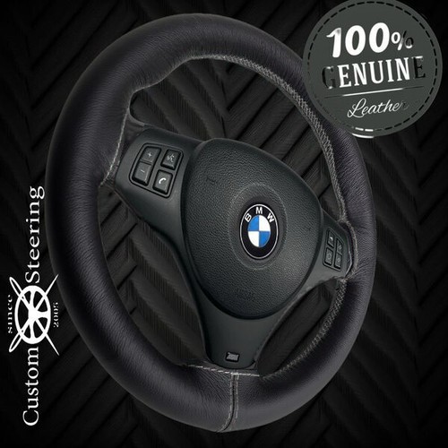 Black leather steering wheel - black,