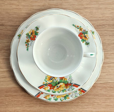 Vintage W H Grindley Creampetal Floral Gold Trim Tea Cup/Saucer/Plate Trio c1950