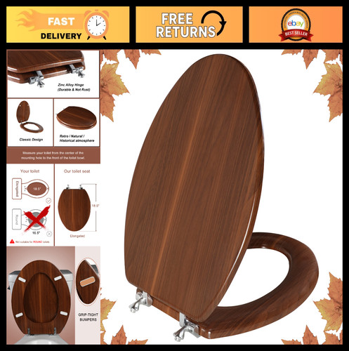 Elongated wooden toilet seat - elongated,