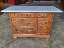 Antique Edwardian walnut chest of drawers with cupboard marble top