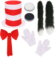 CRAZY CAT IN HAT COSTUME SET WORLD BOOK DAY GLOVES BOW TIE TAIL FANCY DRESS