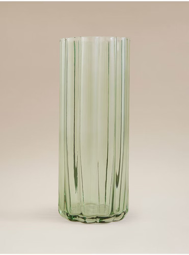 Green ribbed glass vase wide - green,