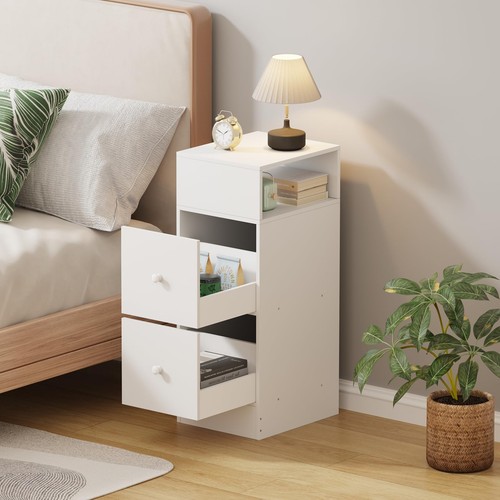 Narrow bedside table - table, white
