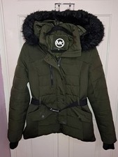 Micahel Kors Puffer Jacket Quilted Green Khaki MK Coat Womens Size M/12 Medium