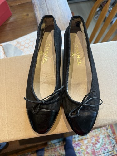 Chanel black cap toe ballet - chanel, cap-toe