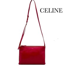 CELINE Trio Shoulder Bag Red Leather Authentic Excellent Condition