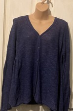 White Stuff Oceania Cornflower Blue Linen Blend Buttoned Cardigan Size 14