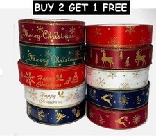 Christmas Ribbon Sold Per Yard Gift Packing Cakes 25mm width Gold Red Green 1025
