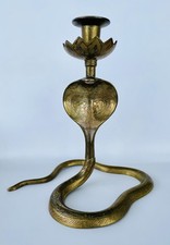 Antique Snake candlestick Hand Painted Brass Cobra Snake Candle Holder boho chic