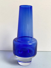 Vintage Retro 1970's Sea Glasbruk Swedish Rocket Blue cased Art Small Glass Vase