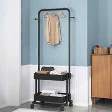 Metal Garment Coat Clothes Stand Rack Hat Shoe Wooden Hanger Holder Shelf Tidy